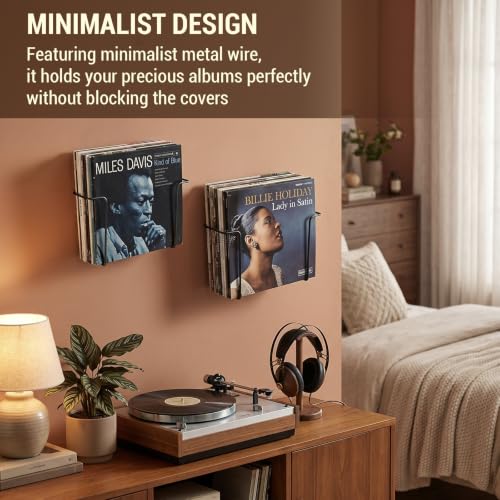 2 Pack Vinyl Record Wall Mount Holder Black Metal Display Shelf - view 2