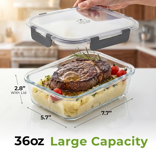 5 Piece Large 36oz Glass Storage Container Sets with Lids - Premium BPA Free Borosilicate Glass Food Storage Containers - Leak-Proof Meal Prep - Microwave, Freezer & Oven Safe - Gray - view 2