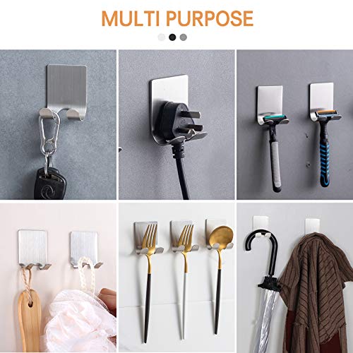 Razor Holder Shaver Hook Hanger Stand(2 Pack)Self Adhesive Stainless Steel Heavy Duty Utility Storage Hook,Shower Hook for Razor,Bathroom Kitchen Organizer for Plug Robe Towel Loofah Bathrobe Coat - view 6
