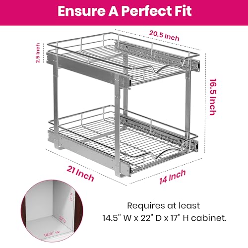 2-Tier Pull-Out Cabinet Organizer for Kitchen, 14" W x 21”D x 16.5" H - view 3