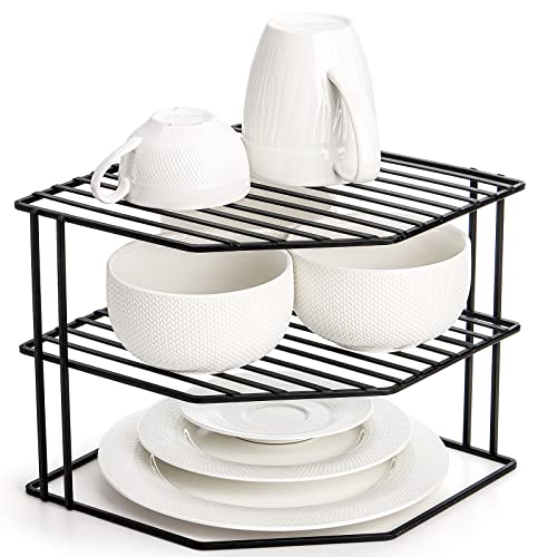 3-Tier Kitchen Corner Shelf Rack Counter and Cabinet Organizer, 9x9x7.5 Inch Metal Wire Kitchen Counter Pantry Cabinet Organizer and Storage Shelf for Plates, Cups, Dishes