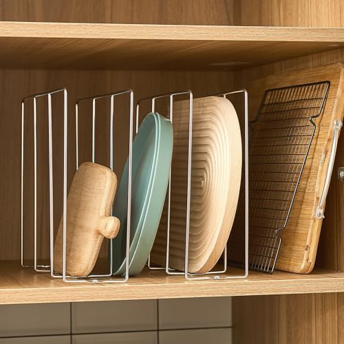 U Shaped Cookie Sheet Organizer for Cabinet Baking Sheet Organizer Kitchen Cabinet Dividers Vertical Chrome Pan Rack Storage Wires Tray Dividers Face Opening of 3.5"(Silver,2 Pcs) - view 6