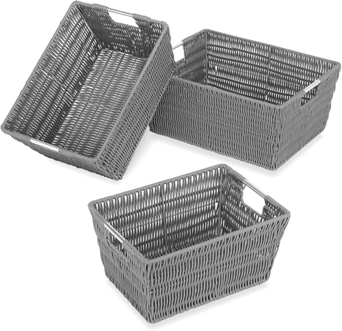 18 Pack Storage Baskets, Large Woven Baskets for Storage Shelves Home, Pantry Baskets Organization and Storage, GREY.
