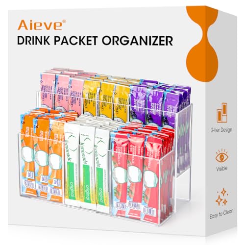 Drink Packet Organizer, 2-Tier Water Flavor Packet Holder for Pantry Storage, Acrylic Drink Mix Organizer Hydration Powdered Mixes Holder Container for Cabinet Kitchen Storage