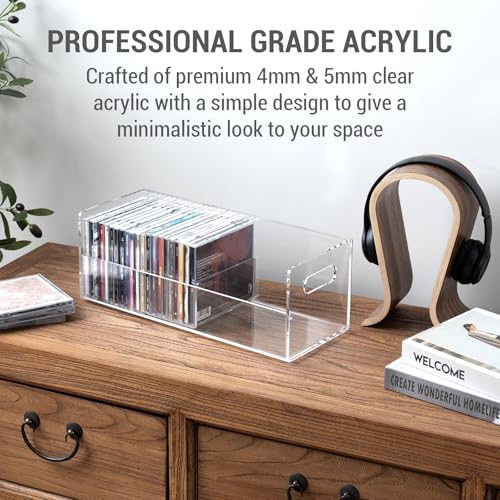Modern Premium Clear Acrylic Stackable CD Holder Rack with Cutout Carrying Handles, Compact Disc Jewel Case Display Crate, Media Storage Organizer - view 2