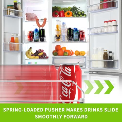 Drink Organizer for Fridge, Soda Can Organizer for Refrigerator with Automatic Pusher Glide, Adjustable Width Drink Dispenser for Fridge, Holds up to 25 Cans or Bottles, 5 Row - view 3