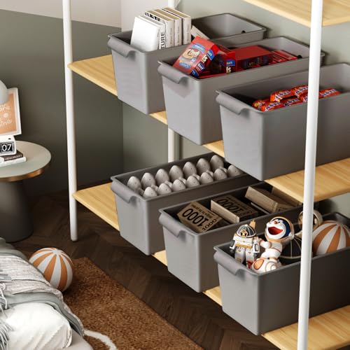 Plastic Storage Bins 6 Pack, Open Top Baskets, 11"x5" Pantry Basket (Gray) - view 7