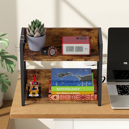 2 Tier Kitchen Counter Shelf Organizer, Coffee Bar Station Organizer for Countertop，Space Saving Spice Rack, Desk Shelf Riser, Coffee Bar Accessories(Rustic Brown, Medium) - view 7