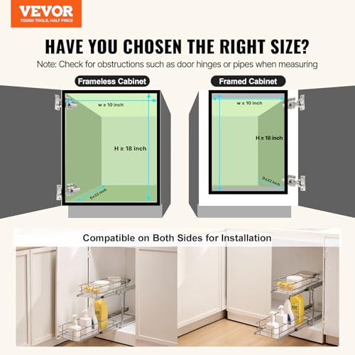 Pull Out Cabinet Organizer,8.5" W x 21" D x15.2 HHeavy Duty Slide Out Pantry Shelves, Chrome-Plated Steel Roll Out Drawers for Home, 10" Wx22 Dx19 H Inside Kitchen Cabinet, Bathroom, Under Sink - view 2