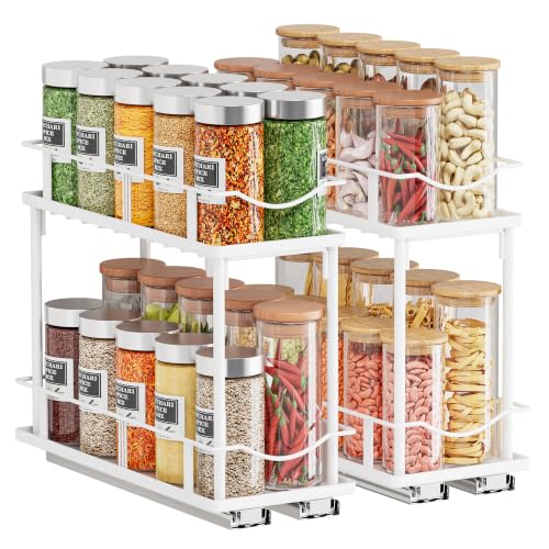 Pull Out Spice Rack 2 Pack,Slide Out Cabinet Spice Rack,White