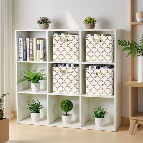 11x11x11 Storage Cube Bins, Collapsible Storage Bins Fabric Storage Cubes Organizer Baskets Box Drawers for Shelves, Closet, Wardrobe, Bookshelf, Cabinet, Cream/Gold Lantern, 4 Pack - view 6