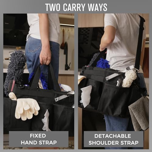 Wearable Cleaning Caddy Organizer with Handle & Shoulder Straps for Housekeepers, Under Sink & Car Cleaning Tool Organizer Bag with 4 Foldable Dividers (Black) - view 6