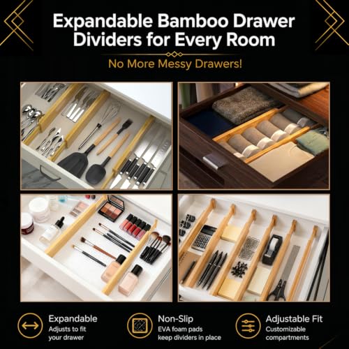 Adjustable Bamboo Drawer Dividers Expandable 8 Pack 17-22 Organizer - view 5