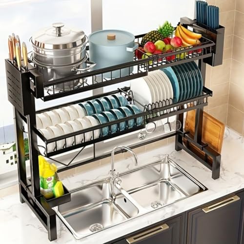 Expandable Countertop Dish Rack Organizer - Space-Saving Kitchen Sink Shelf with Drainage Function, Easy Assembly, Compact Storage, and Durable Construction for Home and Restaurant Use - view 2