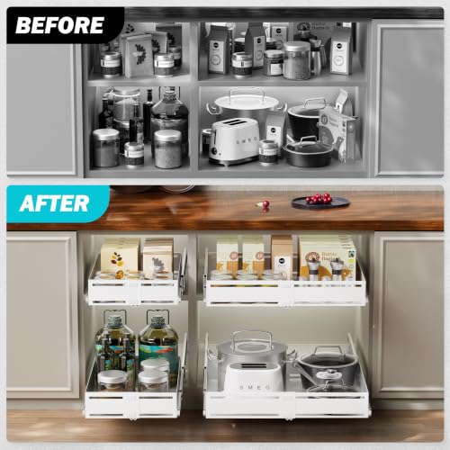 Pull Out Cabinet Organizer, Expandable Width 8"-13", Heavy Duty Metal Slide Out Drawers for Cabinets, Expandable Cabinet Pull Out Shelves for Kitchen, Pantry, Bathroom, White - view 6
