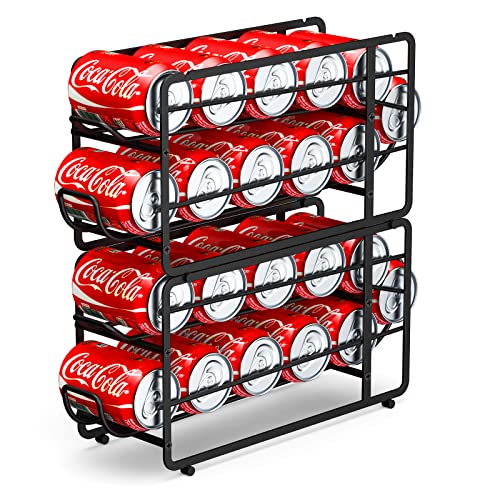 Soda Can Organizer Storage Rack, 2 Pack Stackable Beverage Soda Can Dispenser Organizer Holder for Refrigerator, Cabinet, Pantry (Black)