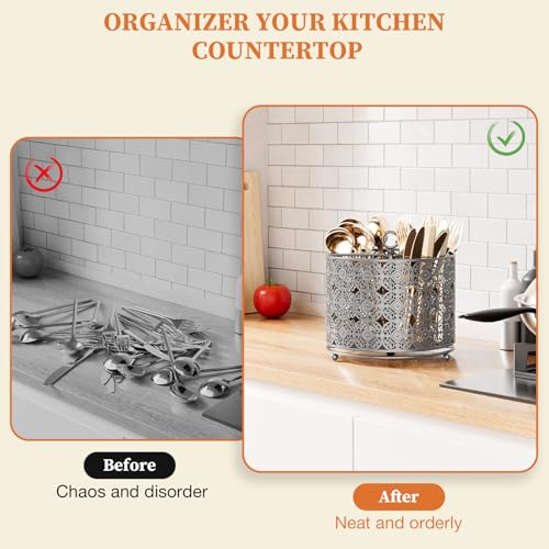 Rotating Utensil Caddy Countertop - 4 Compartments Large Capacity - view 6