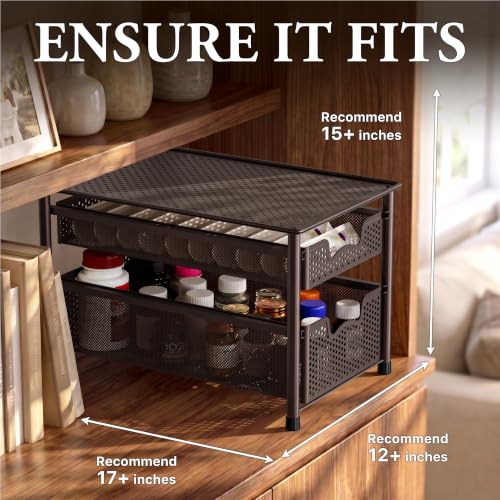 Stackable 2 Tier Sliding Basket Organizer Drawer, Bronze - view 3