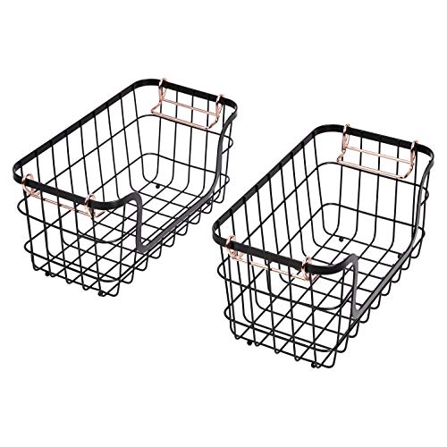 Stackable Metal Wire Rectangular Storage Baskets for Kitchen, Bathroom or Pantry Organizing, 2 Count, Black - view 5