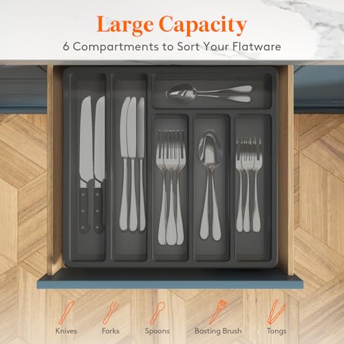 Silverware Organizer with Lid, Covered Utensil Tray, 12.6x11.8 - view 3