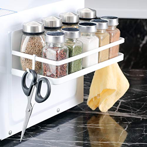 Magnetic Spice Rack with 4 Removable Hooks, Strong Magnet Spice Shelf for Spices, Cooking Oils, Salt, Pepper, Works Perfectly on the Side of Refrigerator for Small Kitchen/Apartment (White) - view 4