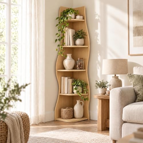 5-Tier S-Shaped Corner Shelf, Freestanding Curved Display Rack