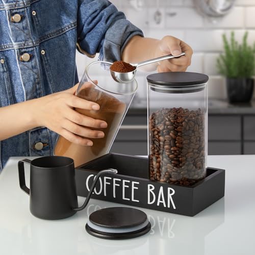 Glass Coffee Canister for Ground Coffee - 2Pcs 45oz Coffee and Sugar Container Set with Airtight Bamboo Lids and Black Tray - Farmhouse Coffee Bean Storage Jars for Coffee Bar Decor and Accessories - view 3