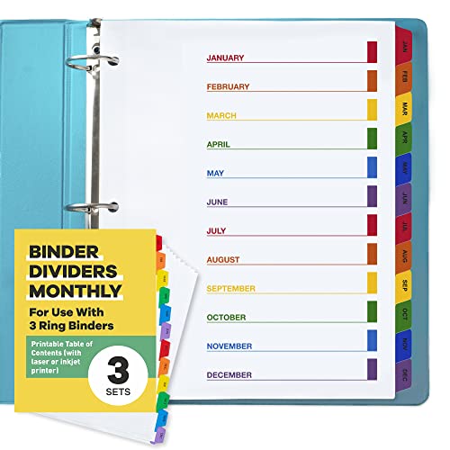 Monthly Dividers for 3 Ring Binder - (Set of 3), 8.5 x 11" Letter Size, Writable A-Z Tabs - Ideal for Organizing Paper at Work, School, or Home - view 4