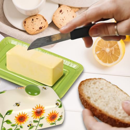 Butter Dish with Lid for Countertop, Sunflower Butter Keeper Holder, 7.5”x4.3” Large Ceramic Butter Tray Storage Sunflower Decor Mother's Day Gifts - view 6
