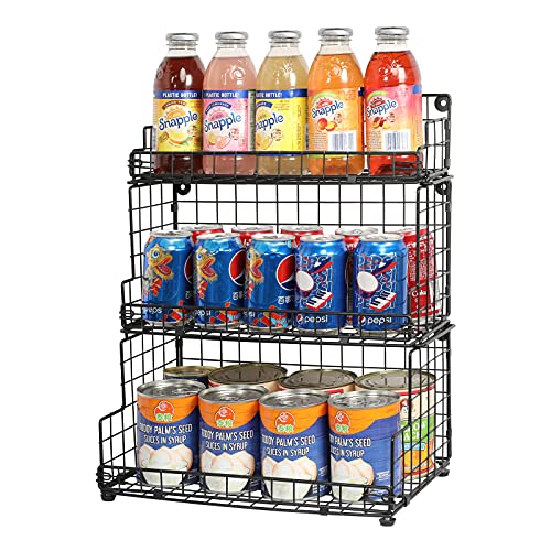 Stackable Wire Basket 3 Tier Countertop& Wall Mounted Metal Storage Basket for Kitchen Pantry Cabinet, Muti-functional Open Front Bin Organizer for Food Fruit Snack, Black - view 4
