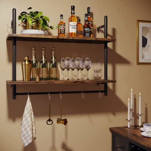 31" Industrial Pipe Wall Shelf with Towel Bar, Rustic Brown - view 4