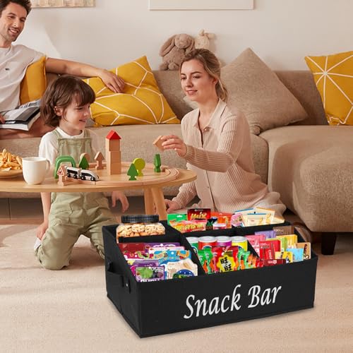 Snack Organizer for Countertop, Fabric Snack Bar Station with Handles, 6 Compartment Container, Black 【Patent Pending】 - view 4