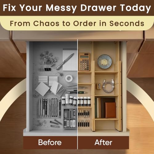 6 Pack Bamboo Drawer Dividers with 12 Inserts, Adjustable 17–22 Inch Expandable Drawer Organizer for Kitchen, Dresser & Closet, Bamboo Kitchen Drawer Organizer, Drawer Divider Set - view 3