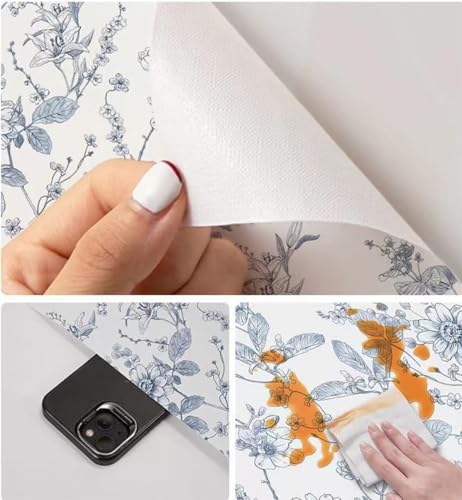 Light Blue Botanical Floral Shelf Liner Contact Paper Peel and Stick Botanical Floral Wallpaper for Walls Bahtroom Bedroom Kitchen Cabinets Dresser Drawer Furniture Arts Carfts Decal 17.7X117 Inches - view 2
