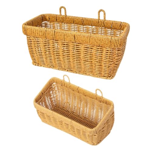 2pcs Wall Hanging Basket Faux Rattan Woven Vegetable Storage Organizer