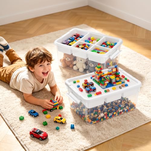 17 QT Plastic Storage Box Building Baseplate Lid Removable Tray - view 2