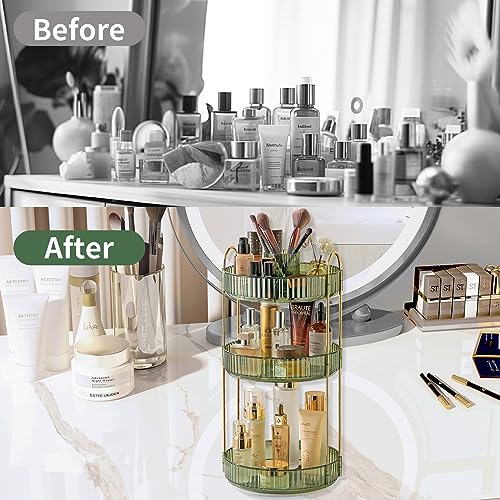 360 Rotating Makeup Organizer,3 Tier Large Capacity Make Up Organizers and Storage,Skincare Perfume Vanity Organizers,Bathroom Cosmetics Storage Organizer Countertop (Green) - view 4