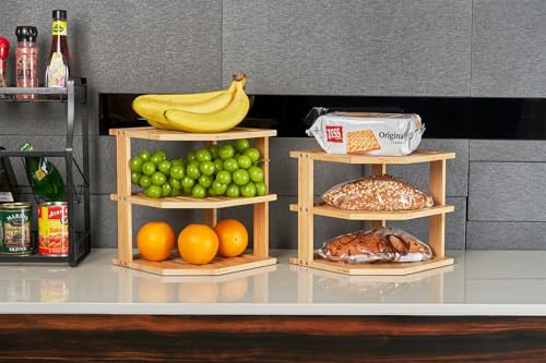 Plate Organizer for Cabinet, Bamboo Corner Shelf, Dish & Bread Organizer, Spice Rack, Kitchen Bathroom Countertop Storage Organization Space Saver - view 5