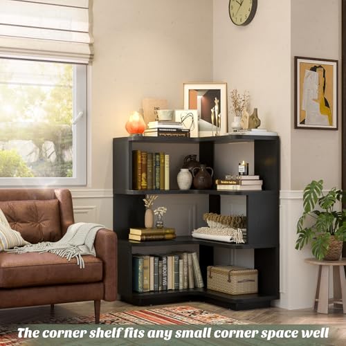 Corner Book Shelf, 4-Shelf L Shaped Corner Bookshelf with Baffle - view 7