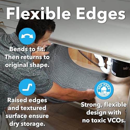 Waterproof Undersink Mat (Grey 40" 1/4 x 22 1/4) Cabinet Base Liner for Kitchen & Laundry Cabinets Catches Leaks Prevents Damage Flexible Sink Driptray - view 6