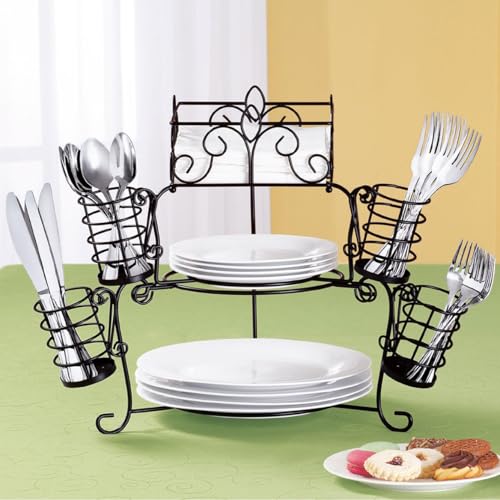 Metal Buffet Organizer with Scroll Design, 7-Piece Set for Plates, Napkins and Cutlery - view 2