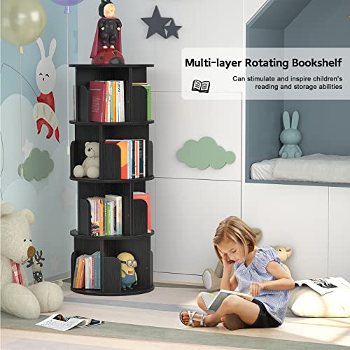 Rotating Bookshelf, 4 Tier Wood Revolving Bookcase Tower, Black - view 6