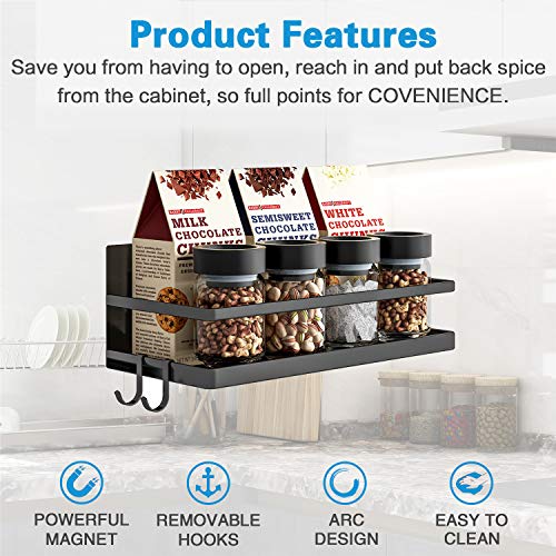 Magnetic Spice Rack, Strong Magnetic Shelf with 2 Removable Hooks, Perfect Space Saver for Small Kitchen/ Apartment, Awesome Metal Cabinet for Holding Spices, Jars, Bottle, Beve(Black, 2Pack) - view 2