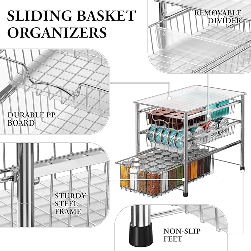 Stackable 3 Tier Sliding Basket Organizer Drawer, Chrome - view 4