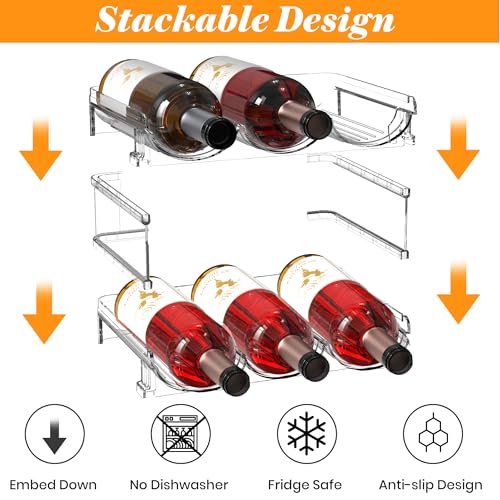 Plastic Stackable Wine Rack for Refrigerator, 2 Tier Large Capacity Water Bottle Organizer for Cabinet, Free-Standing Water Bottle Storage Rack for Fridge, Countertop, Pantry, Freezer, Hold 6 Bottles - view 3