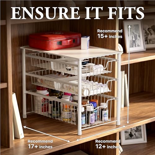 Stackable 3 Tier Sliding Basket Organizer Drawer, White - view 3