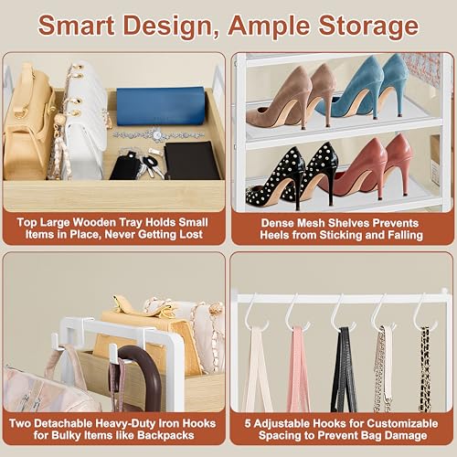2-in-1 White Shoe Rack for Closet with Purse Organizer, 5-Tier - view 4