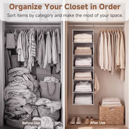 Hanging Closet Organizer, 6-Shelf with 2-in-1 Design, Gray - view 4