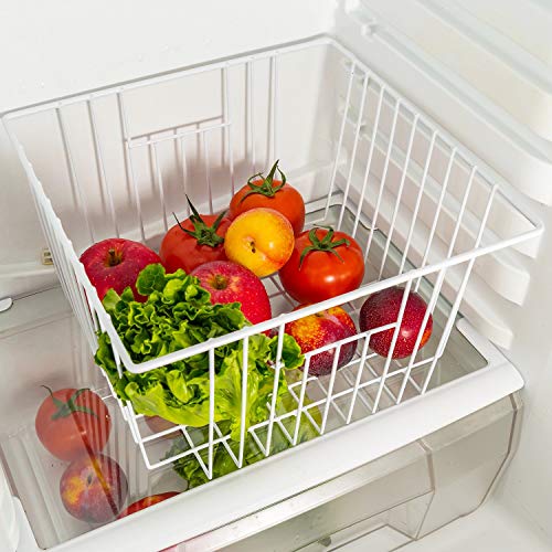 Deep Refrigerator Freezer Baskets, Large Household Wire Storage Basket Bins Organizer with Handles for Kitchen, Pantry, Freezer, Cabinet, Closets, Pearl White, Set of 2 - view 3