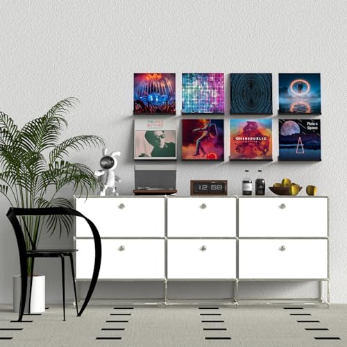 Acrylic Vinyl Record Holder Wall Mount – 8 Pack 12-Inch Floating Vinyl Shelves, Black Record Display Frames for LP Albums & Wall Decor - view 3